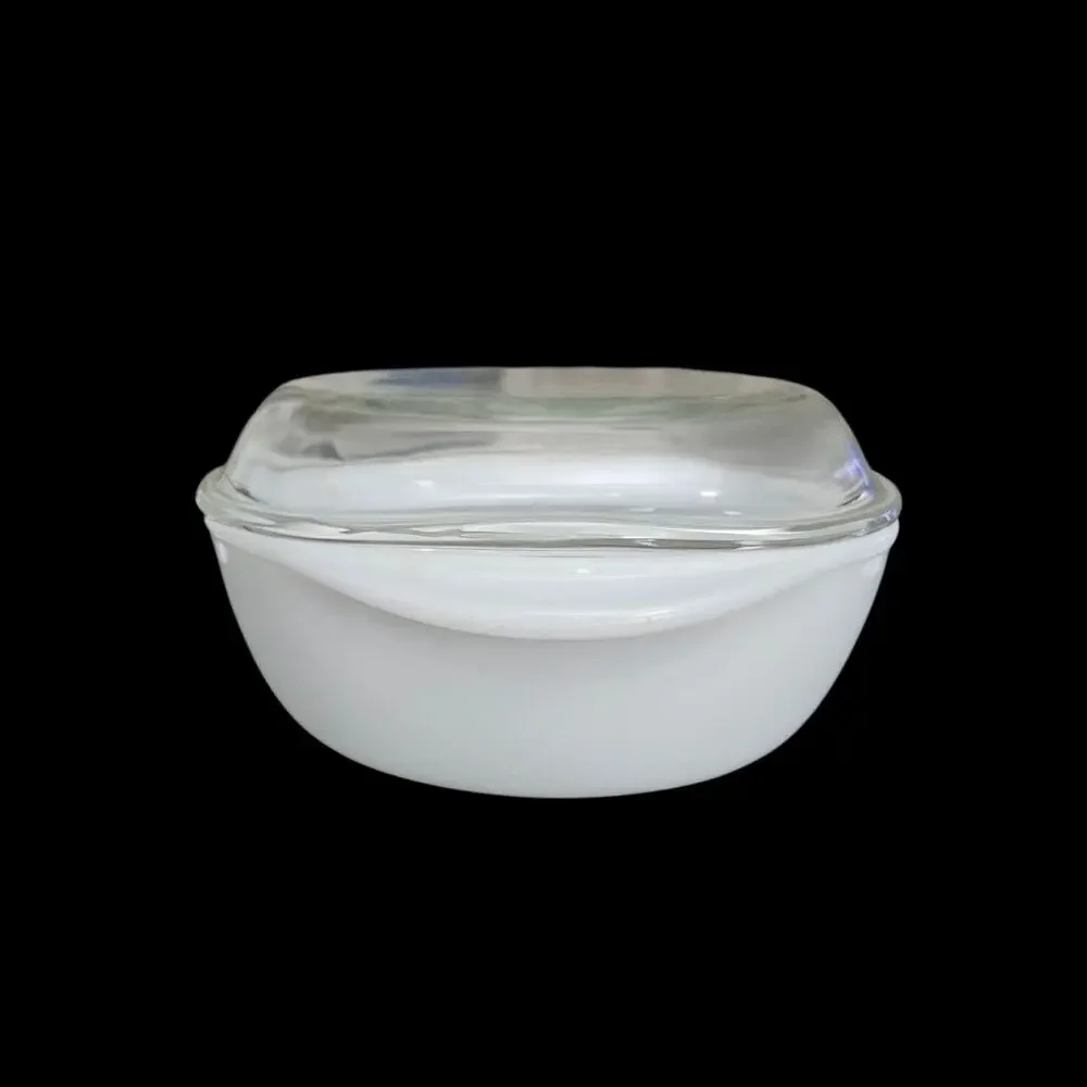 Vintage Pry-O-Rey White Milk Glass Covered Casserole Dish Brown Floral